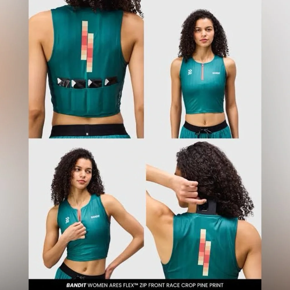 Bandit Ares Flex Zip Front Race Crop - Size Small - Gradient Print Pine - NWT - Picture 1 of 4